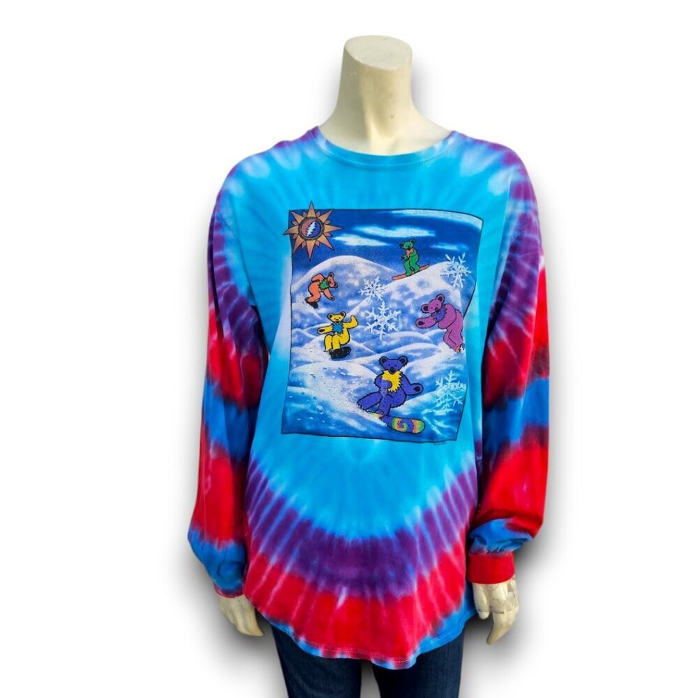 Vintage 1990 Grateful Dead Tie Dye Snowboard Bear Long Sleeve Tee - Picture 3 of 12
